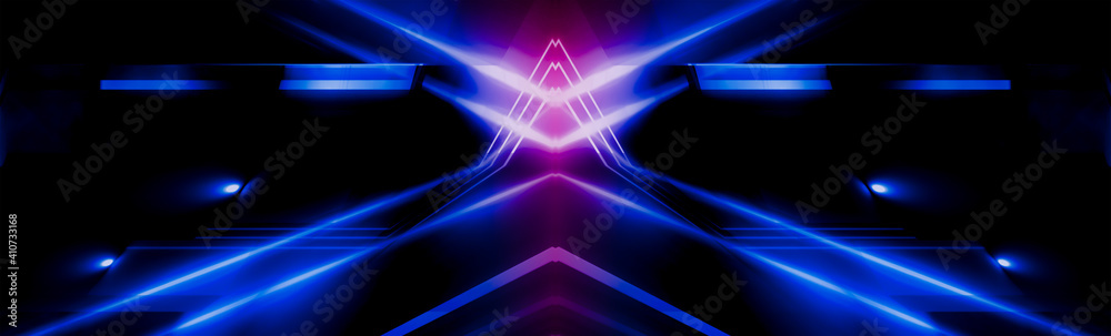 Dark abstract futuristic background. Neon lines, glow. Neon lines, shapes. Pink and blue glow Dark abstract futuristic background. Neon lines, glow. Neon lines, shapes. Pink and blue glow