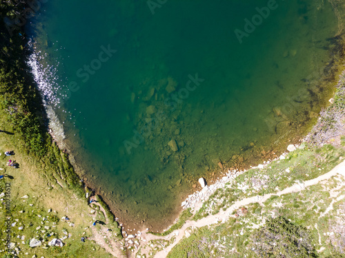 Aerial view of The Eye (Okoto) lake, Pirin Mountain, Bulgaria