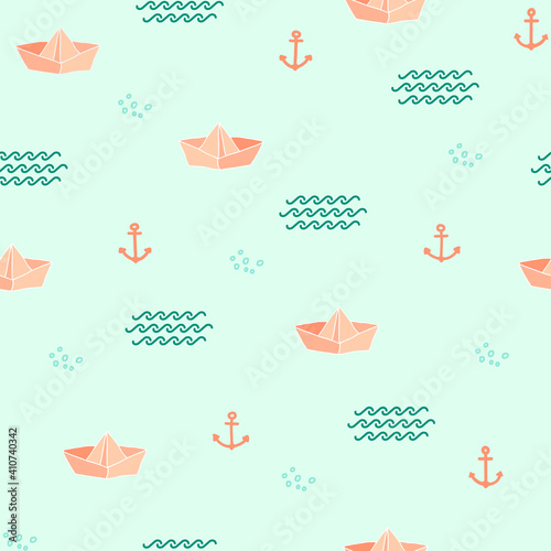 Simple paper boat doodle repeat pattern design