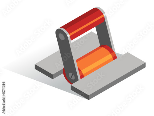 Isometric vector button. Isolated icon. Lever in gray and orange color