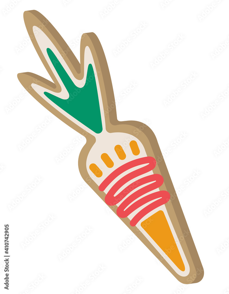 Fototapeta premium Carrot-shaped gingerbread. Easter treat in cartoon style.