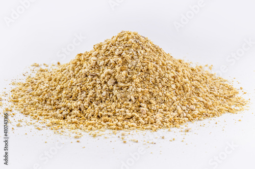 ground flour and Brazilian manioc toast, isolated white background