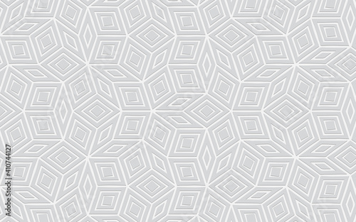 Original convex geometric white background. Relief volumetric pattern of polygons for wallpaper  presentation.