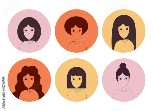 user profile, characters, Persona for user research, vector avatar, many faces, women	
