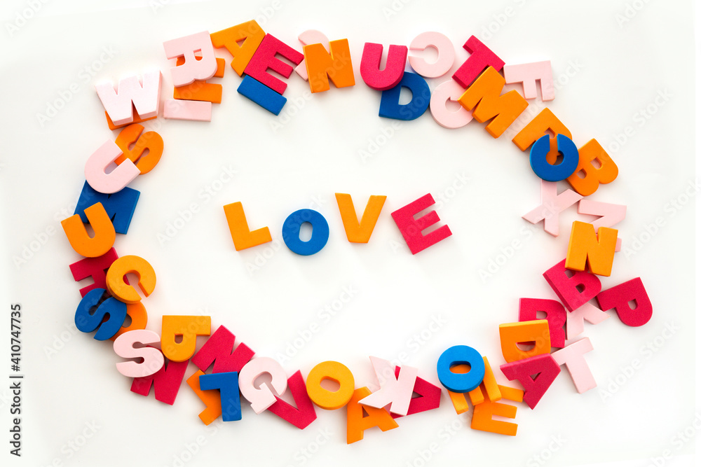 Fototapeta premium Word made up of multicolored letters. Love