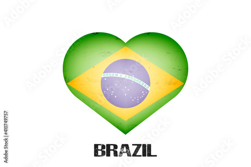 Heart with brazilian national flag colors. Flag of Brazil in the form of a heart made on an isolated background. Design pattern for greeting card on an Valentines day. Vector illustration