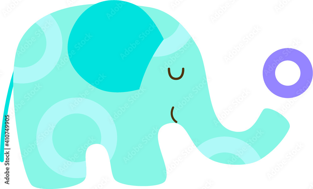 Cute cartoon elephant character with circle pattern. Blue isolated on white background. Flat vector illustration Cute cartoon elephant character with circle pattern. Blue isolated on white background. Flat vector illustration