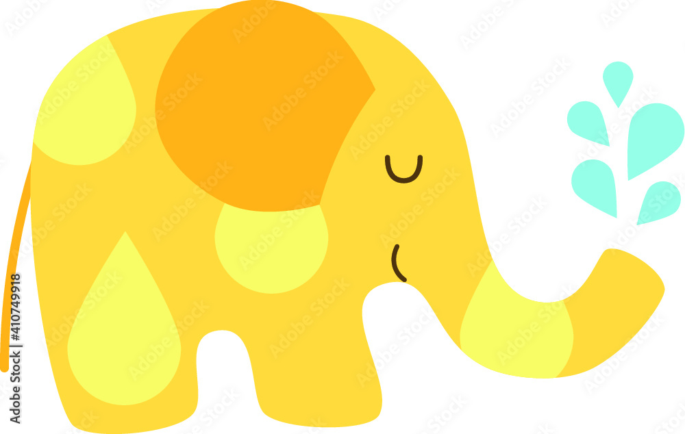 Cute cartoon elephant character with circle pattern with water drops.  Yellow isolated on white background. Flat vector illustration Stock Vector  | Adobe Stock