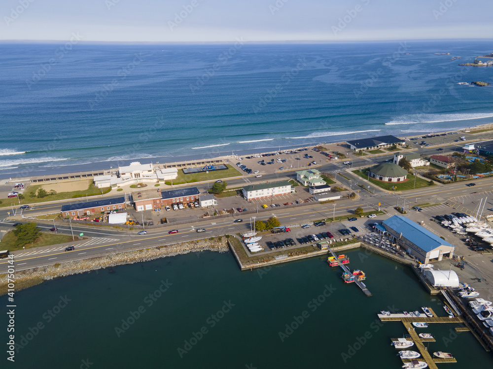 Nantasket Beach aerial view in town of Hull in south of Boston, Massachusetts MA, USA. 