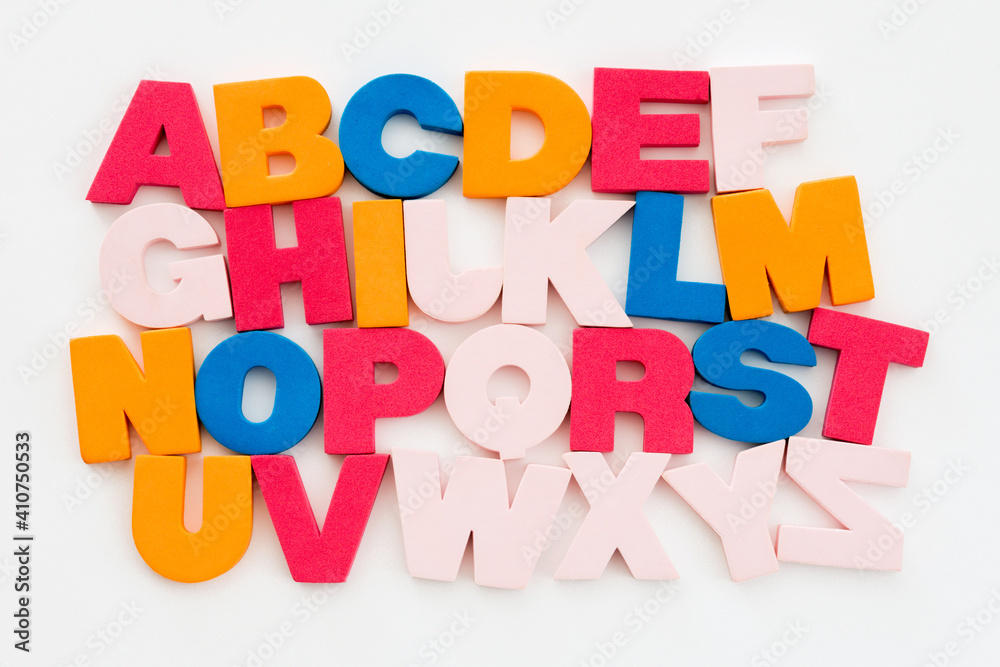 Multicolored letters alphabet on white background Multicolored letters alphabet on white background