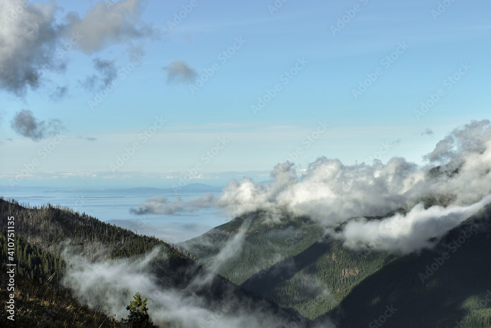 cloud covered mountains