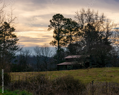 sunrise over barn
