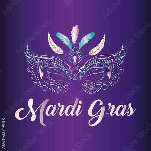 Carnival mask in a mardi gras poster - VEctor