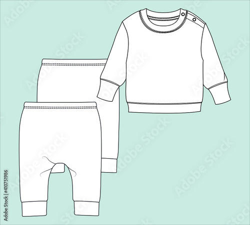 Baby clothes design template flat sketch