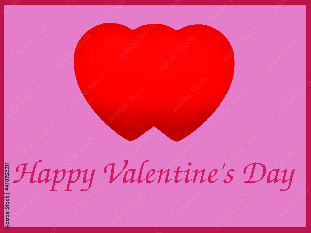 Valentine's greeting made from two joined red heart and greeting text