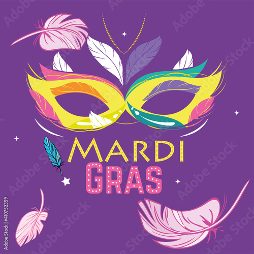 Carnival mask in a mardi gras poster - VEctor