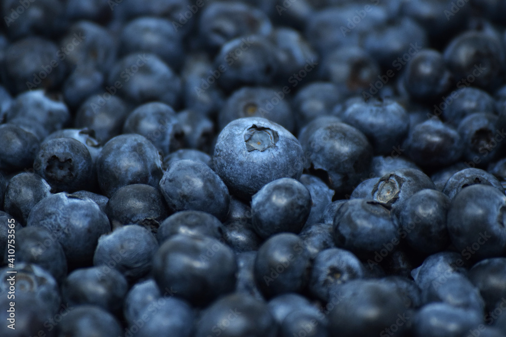 An overhead close-up of fresh blueberries