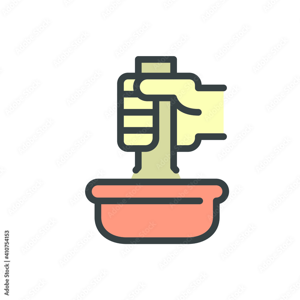 Mortar and pestle vector icon. Traditional tool for prepare ingredient, substance, food, natural herbal by crushing, mixing and grinding into fine paste or powder in kitchen, laboratory, and pharmacy.