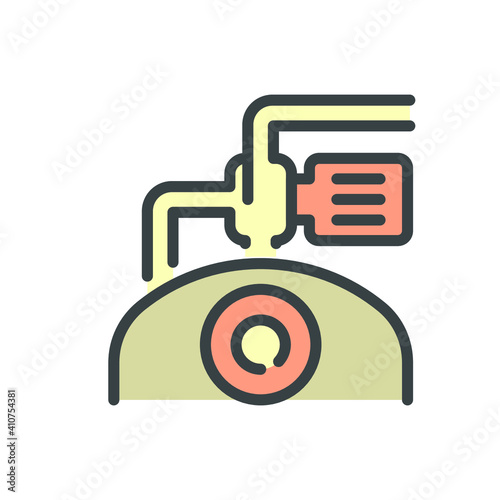 Stainless steel liquid storage tank or vessel manufacturer and electric pump vector icon. Use in factory plant for food ,chemical , pharmaceutical, dairy product and beverage production industry.