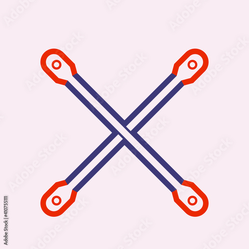 Tubular cross brace vector icon. Safety equipment or component part of scaffolding ringlock system. Consist of pipe or tube. Placed diagonally for rigidity of frame for construction work. 64x64 pixel.