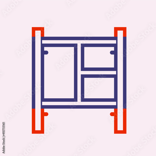 Main frame scaffolding or H-frame vector icon. Item is a construction equipment and component of ringlock scaffolding system. Use as temporary working platform or structure for building construction.
