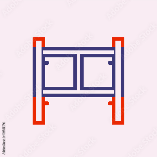 Main frame scaffolding or H-frame vector icon. Item is a construction equipment and component of ringlock scaffolding system. Use as temporary working platform or structure for building construction.