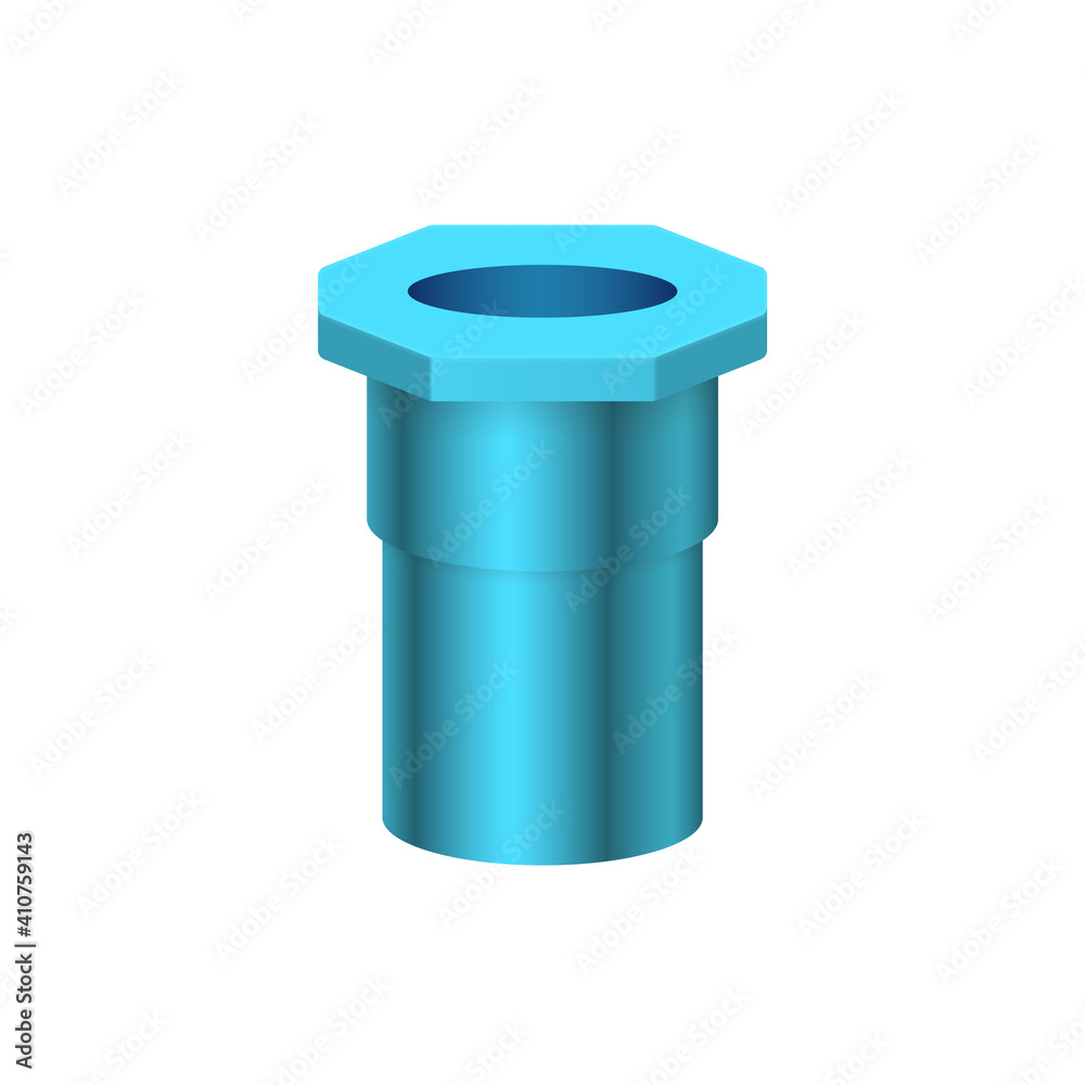 PVC plastic pipe fitting vector icon. Adapter with slip socket opening