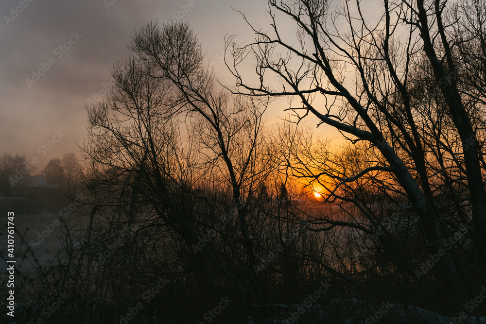 Naklejka premium sunrise over the river