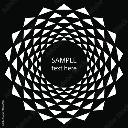 White concentric triangles in circle form. Vector illustration. Design element for logo, sign, symbol, blackout tattoo, web pages, prints, posters, monochrome pattern and abstract background
