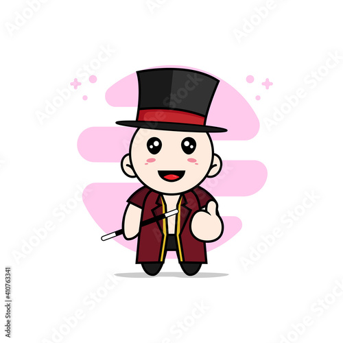 Cute lawyer character wearing magician costume.