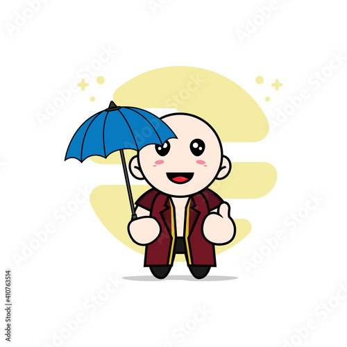 Cute lawyer character holding a umbrella.