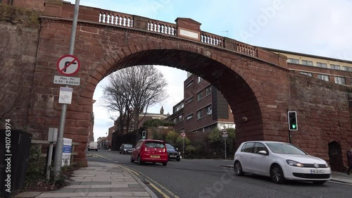 Chester city walls with cars driving past during COVID lockdown