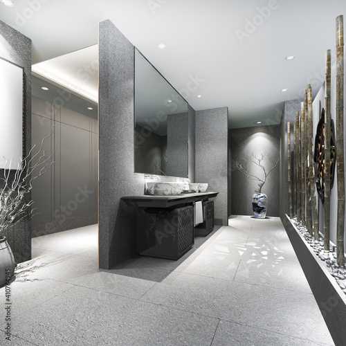 3d rendering stone and modern tile public toilet