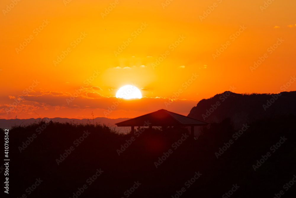 Japan Sunset along the Pacific Coast near Tokyo. The sky is stunning with many colors. Amazing. Japan Sunset along the Pacific Coast near Tokyo. The sky is stunning with many colors. Amazing.