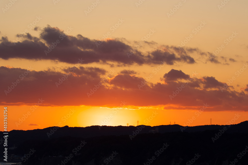Japan Sunset along the Pacific Coast near Tokyo. The sky is stunning with many colors. Amazing. Japan Sunset along the Pacific Coast near Tokyo. The sky is stunning with many colors. Amazing.