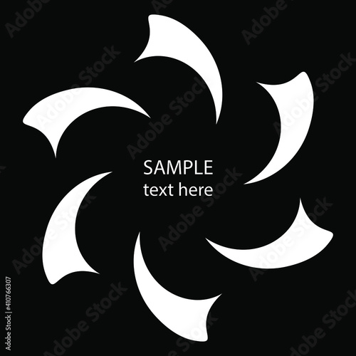 White rotated abstract shape. Geometric art. Design element for round logo, prints, blackout tattoo, sign, symbol, abstract background, template and textile pattern