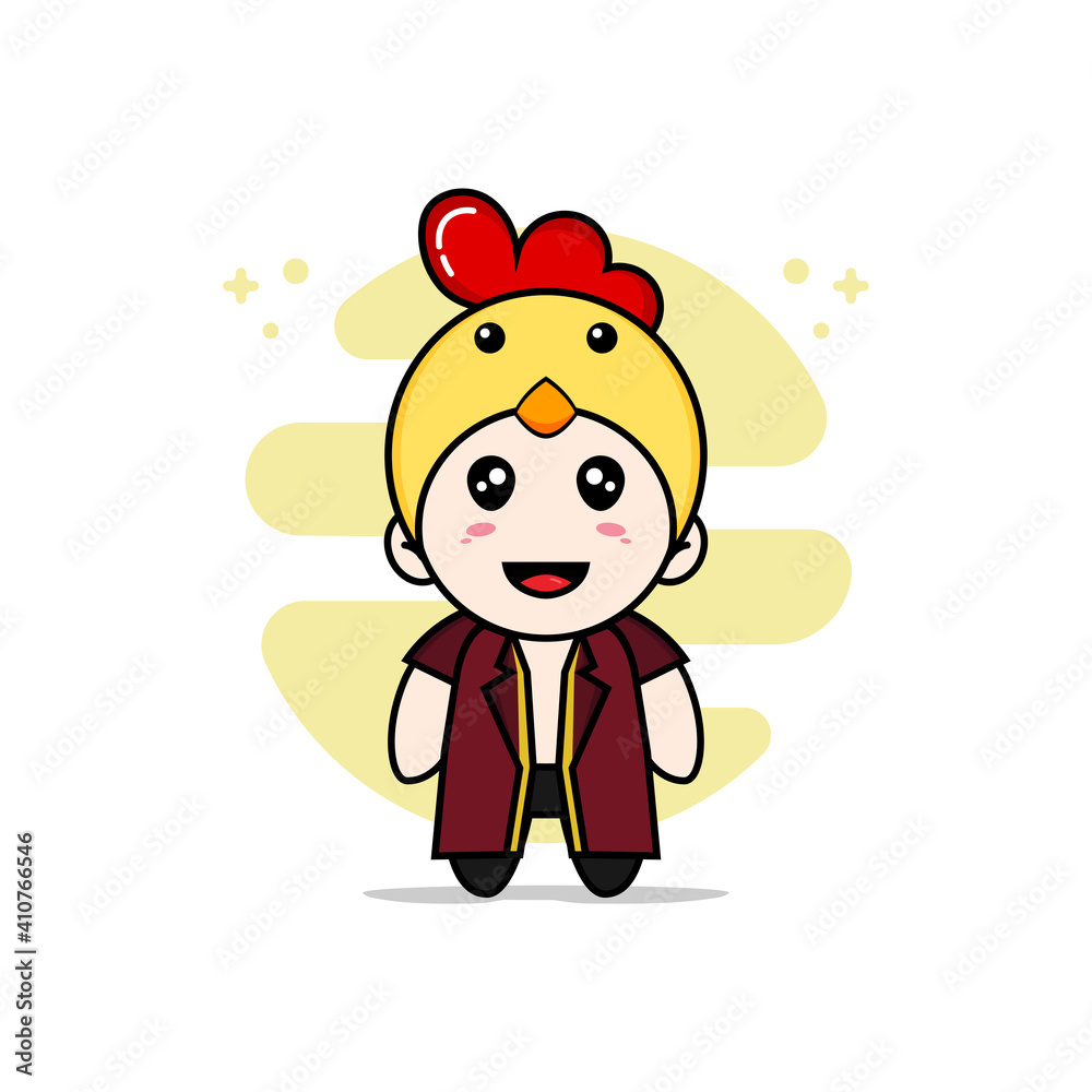 Obraz premium Cute lawyer character wearing chicken costume.