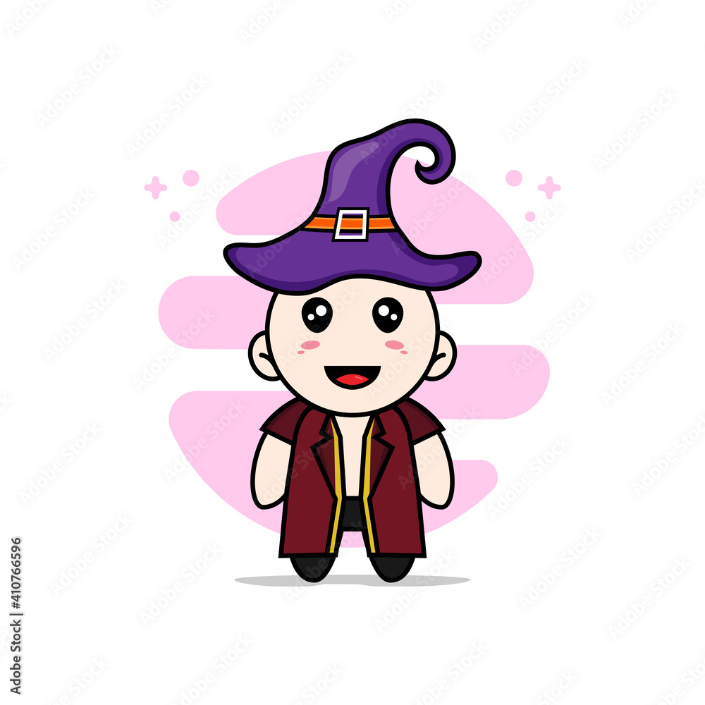 Cute lawyer character wearing witch hat.