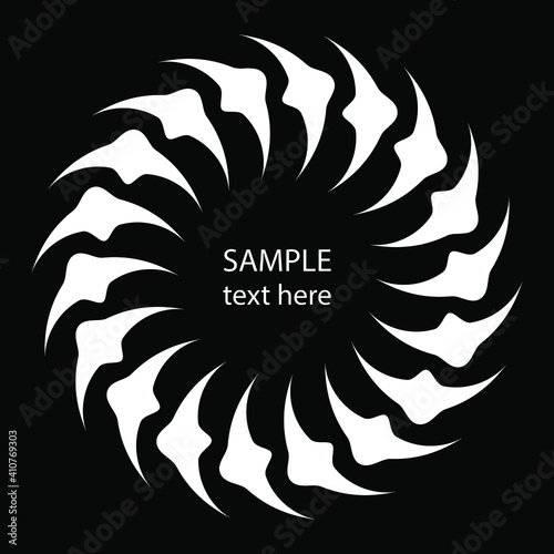 White rounded abstract shape. Geometric art. Design element for round logo, prints, blackout tattoo, sign, symbol, abstract background, template and textile pattern