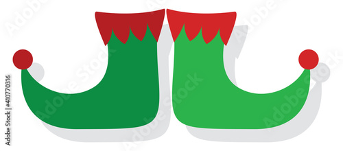 Elfs green shoes, illustration, vector on white background.