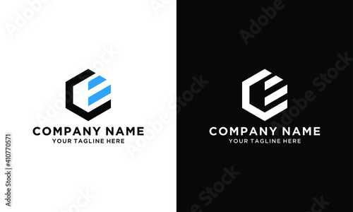 letters ce abstract hexagon logo vector design template on a black and white background. photo