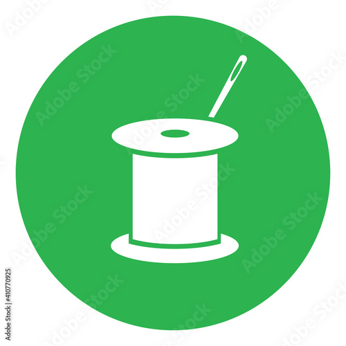 White sewing thread with a needle, illustration, vector on white background.