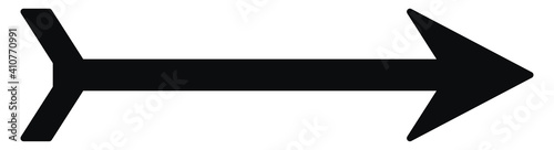 Black arrow with a pointy tail, illustration, vector on white background.