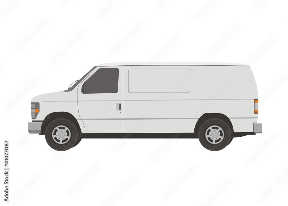 White delivery van. Simple flat illustration