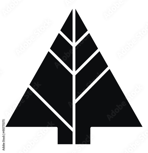 Black fir tree with six white lines spread unequally, illustration, vector on white background.