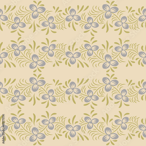 Folk motif, fantasy flowers. Seamless pattern