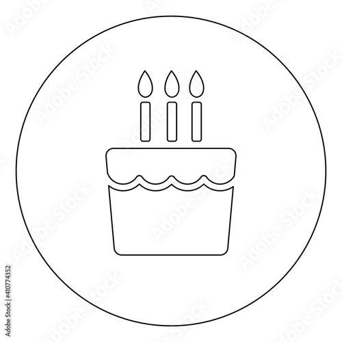 Cake with three candles, illustration, vector on white background.
