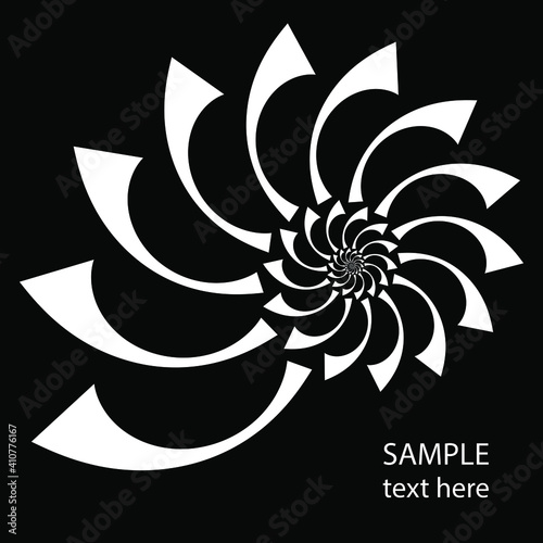 White spiral abstract shape. Geometric art. Design element for logo, prints, blackout tattoo, sign, symbol, abstract background, template and textile pattern