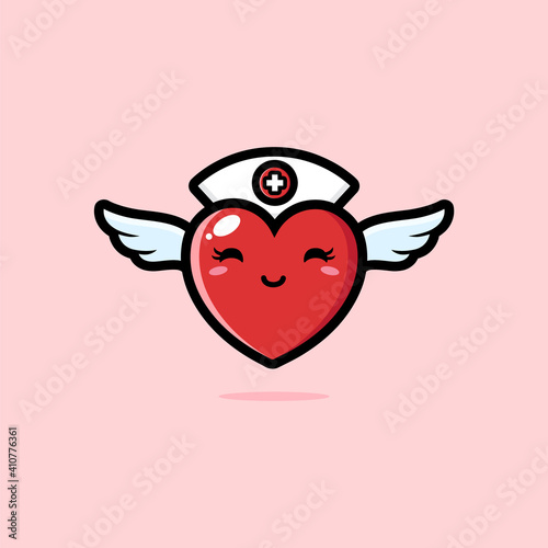 cute love shape angel nurse symbol vector design