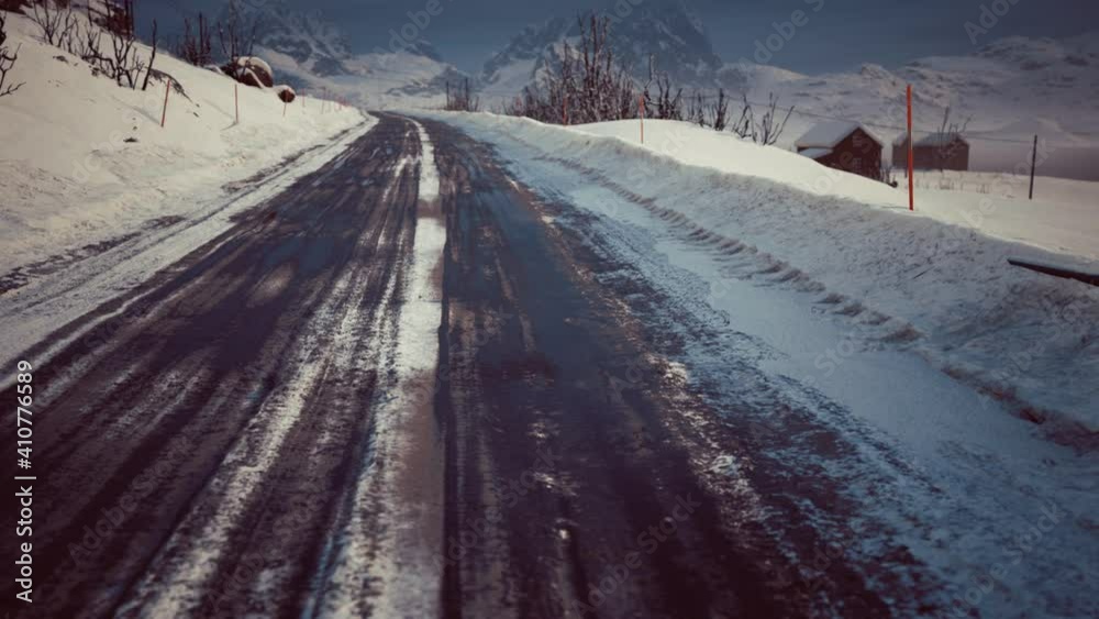 Winter road on Lofoten Islands Winter road on Lofoten Islands